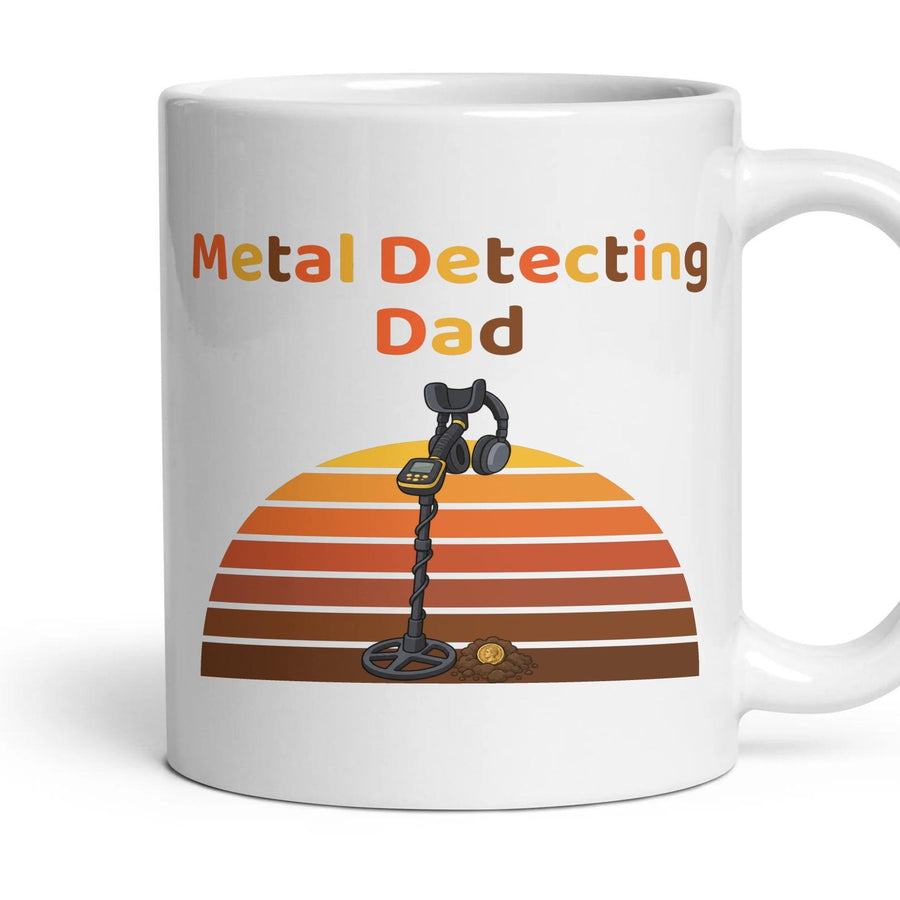 Metal Detecting Dad mug, 11oz white ceramic, handle right