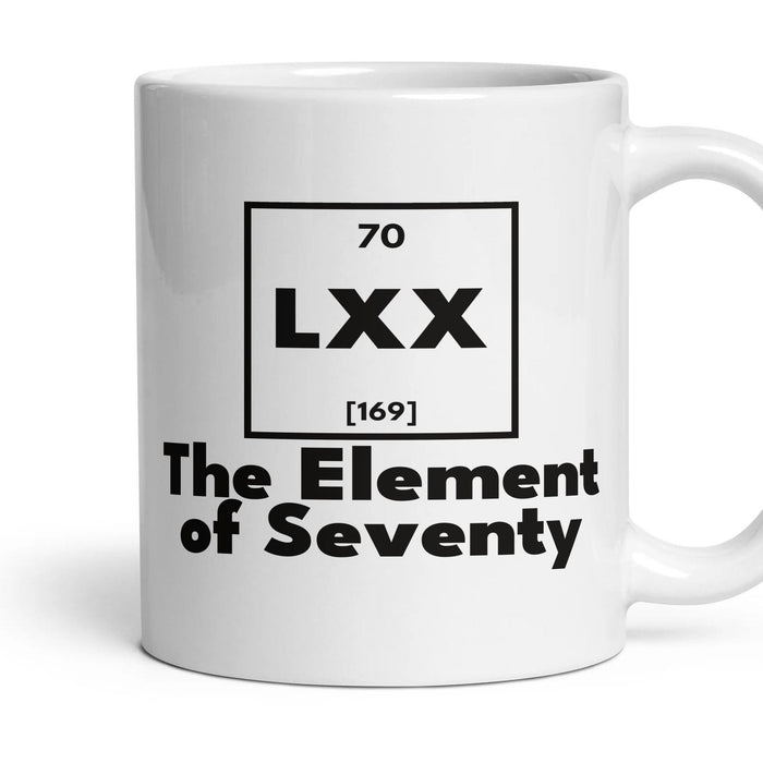 LXX The Element of Seventy mug, 11oz white ceramic, handle right