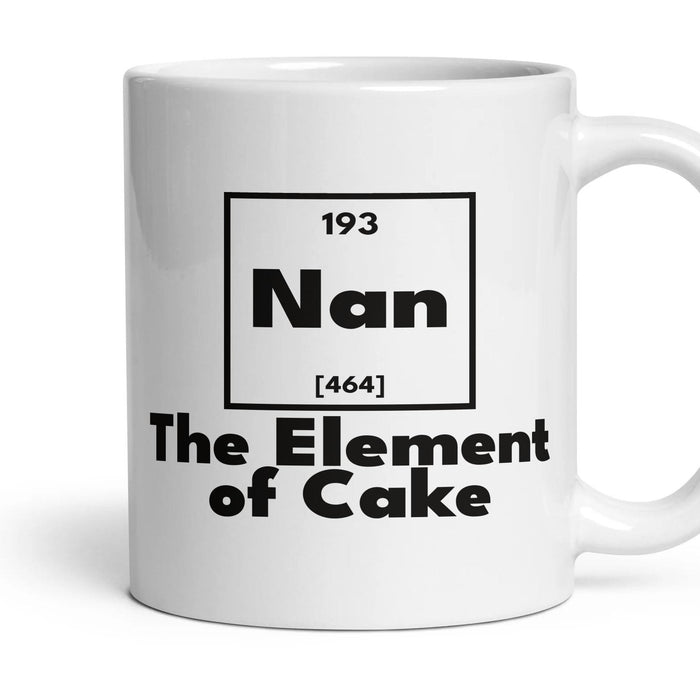 Nan The Element of Cake mug, 11oz white ceramic, handle right