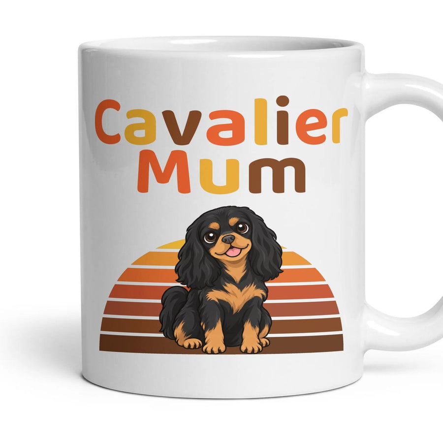 Cavalier Mum mug, 11oz white ceramic, Black & Tan, handle right