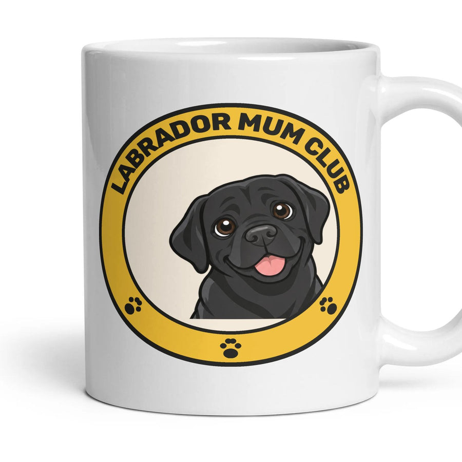 Labrador Mum Club mug, 11oz white ceramic, Black, handle right