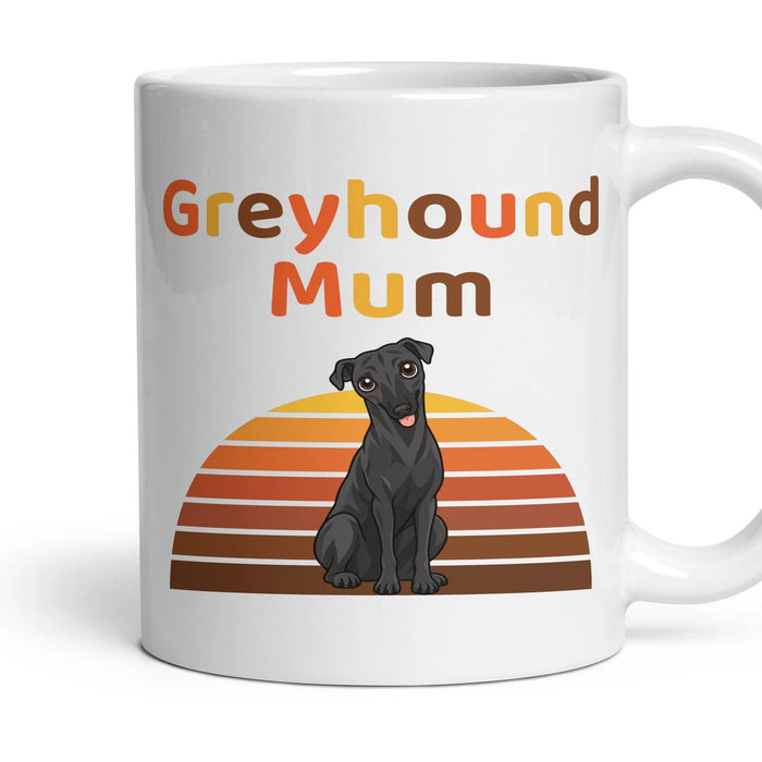 Greyhound Mum mug, 11oz white ceramic, Black, handle right