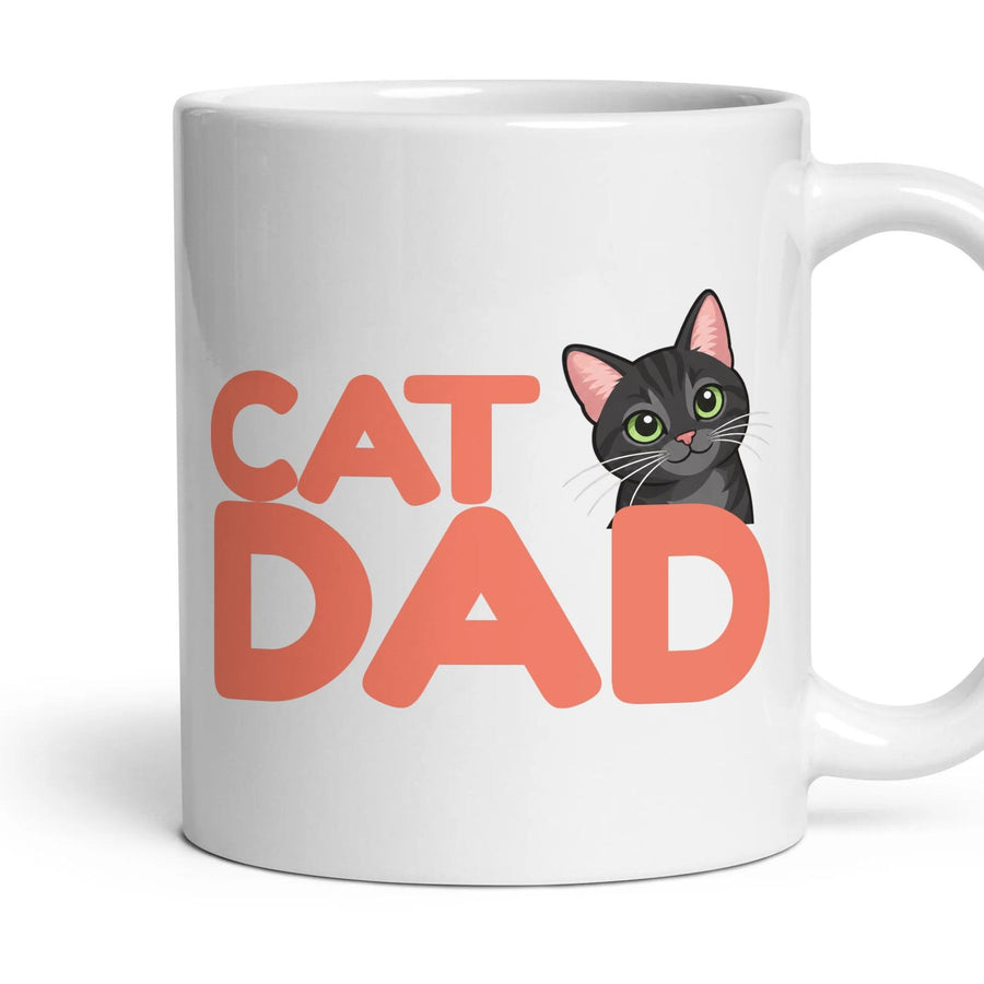 Cat Dad mug, 11oz white ceramic, Black, handle right