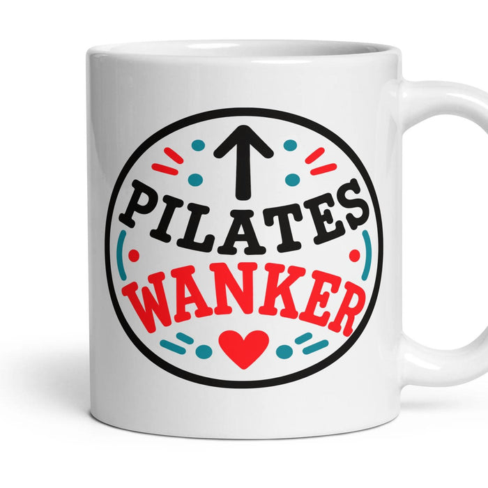 PILATES WANKER mug, 11oz white ceramic, handle right