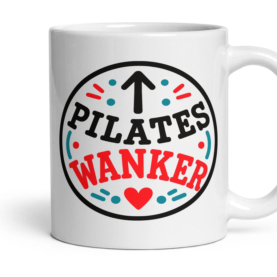 PILATES WANKER mug, 11oz white ceramic, handle right