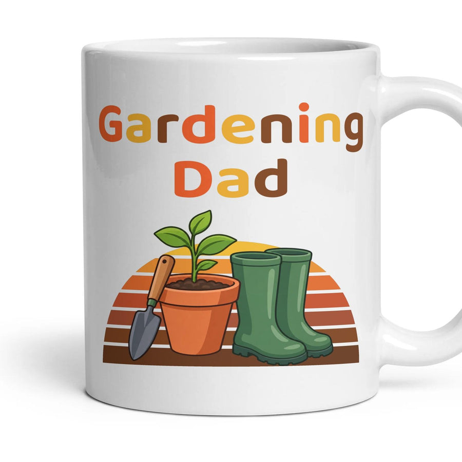 Gardening Dad mug, 11oz white ceramic, handle right