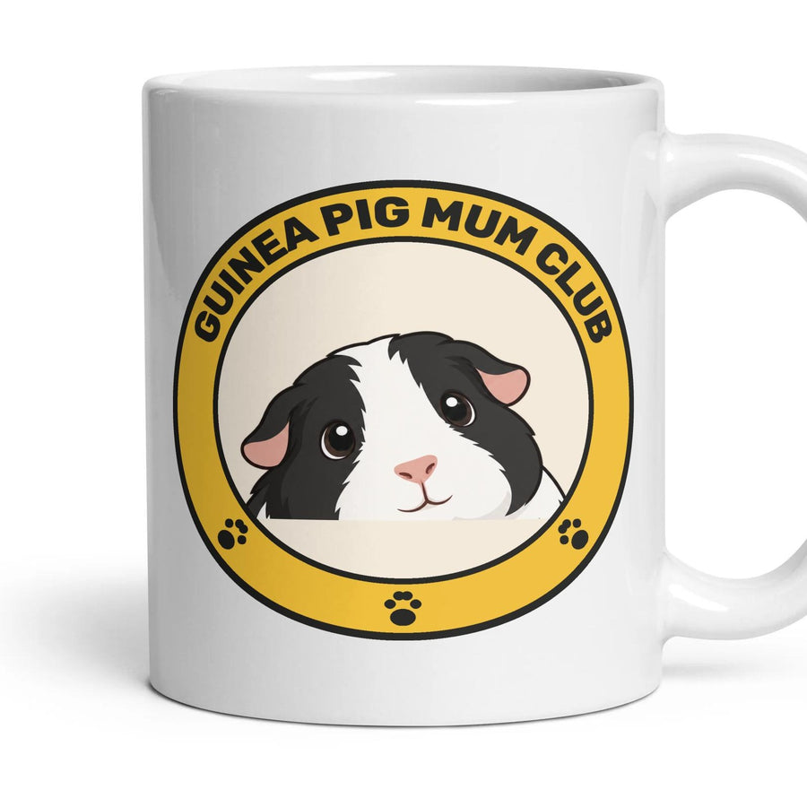 Guinea Pig Mum Club mug, 11oz white ceramic, Black & White, handle right