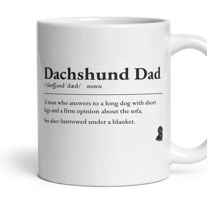Dachshund Dad mug, 11oz white ceramic, Black & Tan, handle right