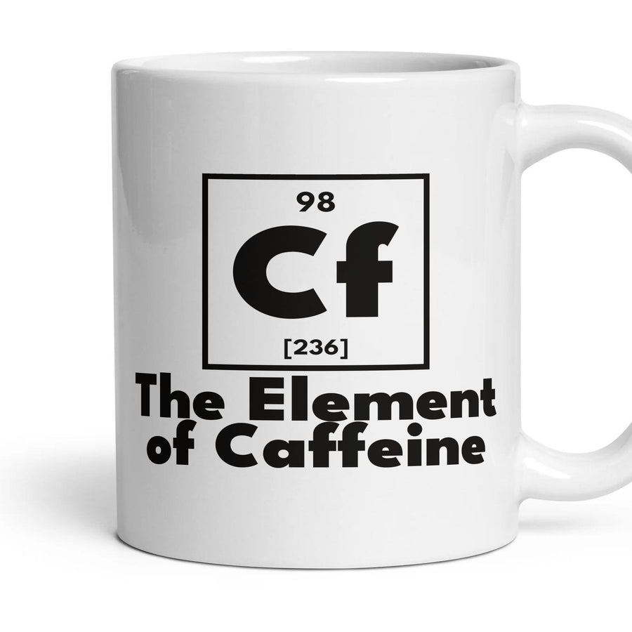 Cf The Element of Caffeine mug, 11oz white ceramic, handle right
