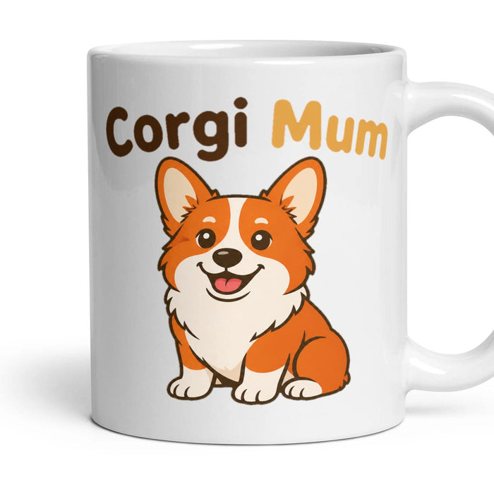 Corgi Mum mug, 11oz white ceramic, Red & White, handle right