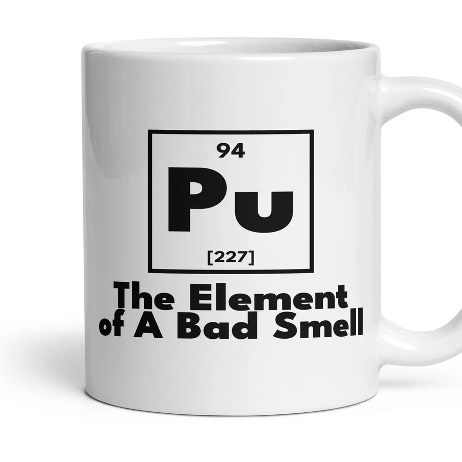 Pu The Element of A Bad Smell mug, 11oz white ceramic, handle right