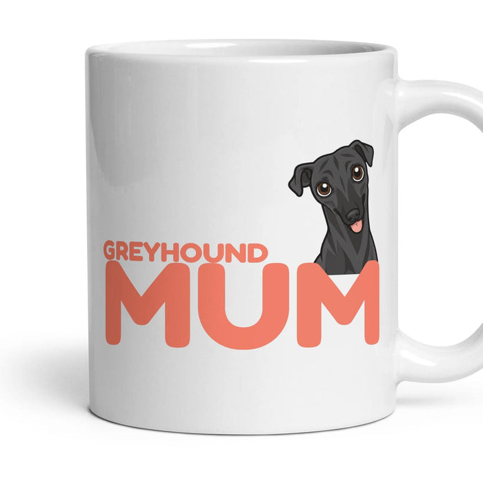 Greyhound Mum mug, 11oz white ceramic, Black, handle right