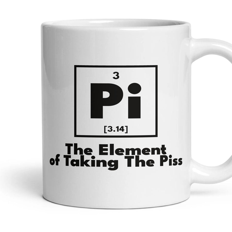 Pi The Element of Taking The Piss mug, 11oz white ceramic, handle right