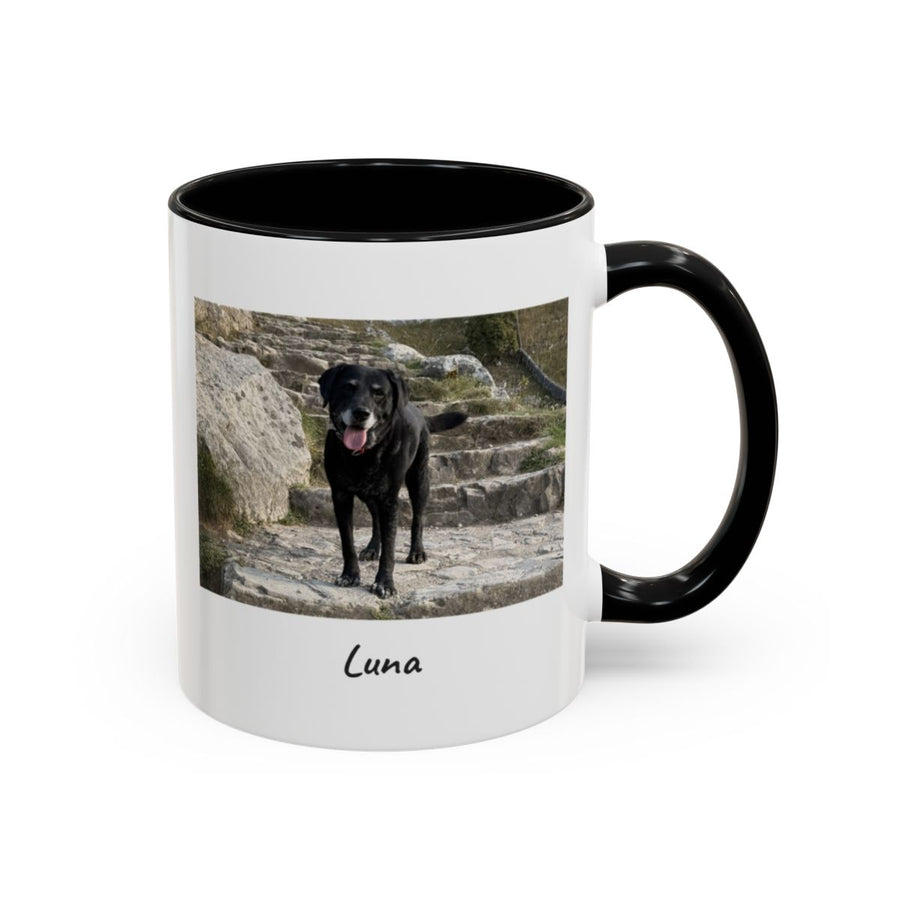 Personalised Photo Mug, Coloured Handle mug, 11oz white ceramic, black handle and interior, handle right