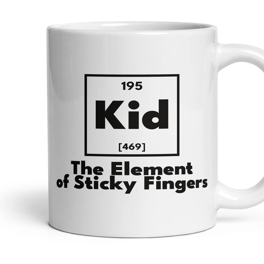 Kid The Element of Sticky Fingers mug, 11oz white ceramic, handle right