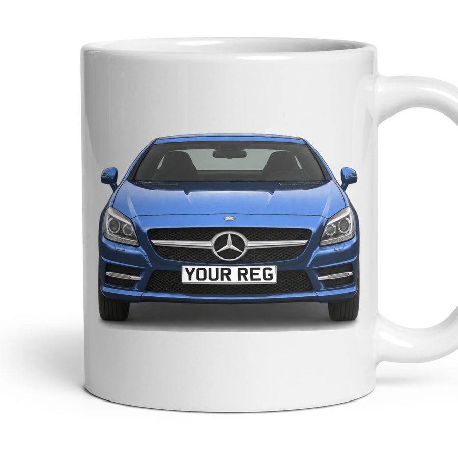 Mercedes-Benz SLK R172 Personalised Number Plate Mug - Cavansite Blue Metallic - Front & Rear mug, 11oz white ceramic, Cavansite Blue Metallic, handle right
