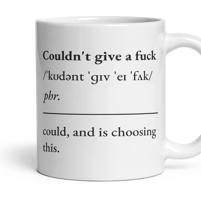 Couldn't give a fuck mug, 11oz white ceramic, handle right