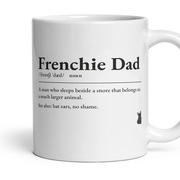 Frenchie Dad mug, 11oz white ceramic, Brindle, handle right