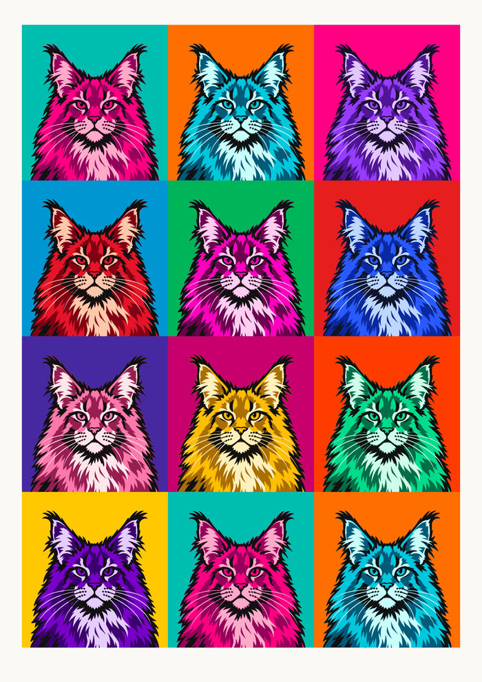 Maine Coon pop art print, the sheet itself, edge to edge