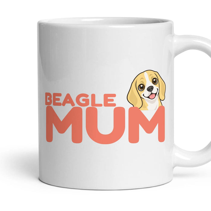 Beagle Mum mug, 11oz white ceramic, Lemon & White, handle right
