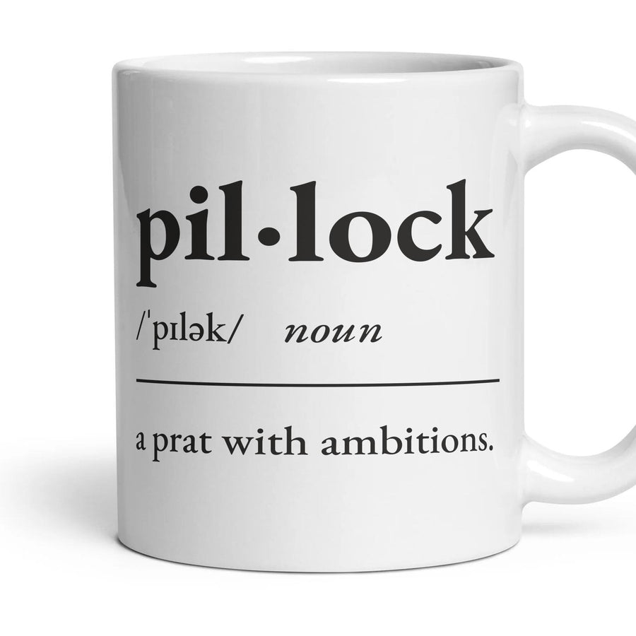 Pillock mug, 11oz white ceramic, handle right