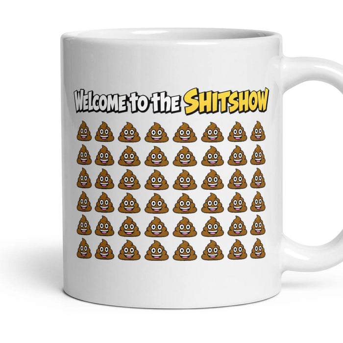 Welcome to the Shitshow mug, 11oz white ceramic, handle right