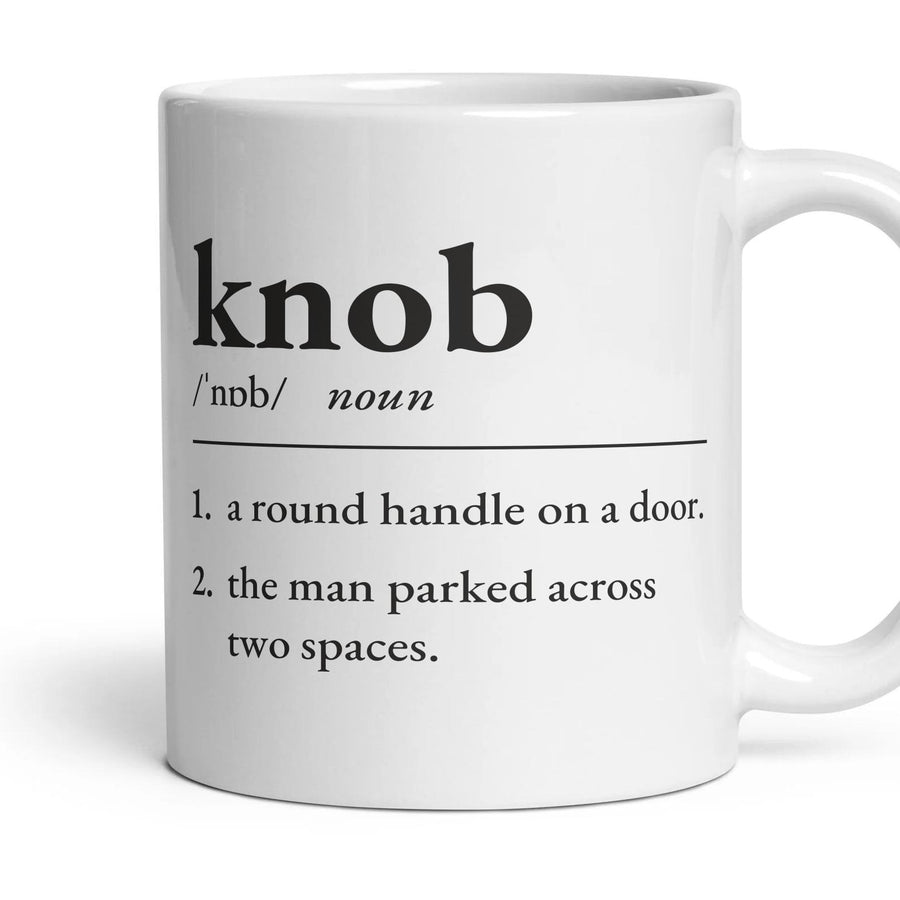 Knob mug, 11oz white ceramic, handle right