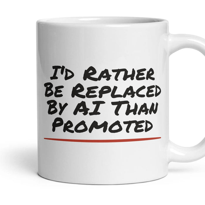 I'd Rather Be Replaced By AI Than Promoted mug, 11oz white ceramic, handle right