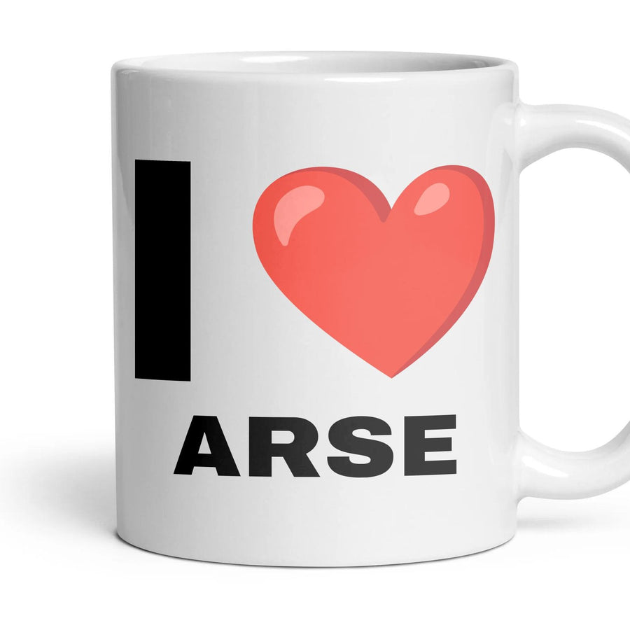 I LOVE ARSE mug, 11oz white ceramic, handle right