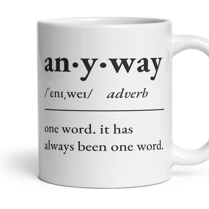 Anyway, adverb — Definition Mug mug, 11oz white ceramic, handle right