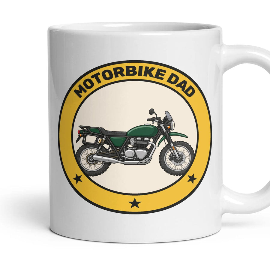 Motorbike Dad mug, 11oz white ceramic, Adventure, handle right
