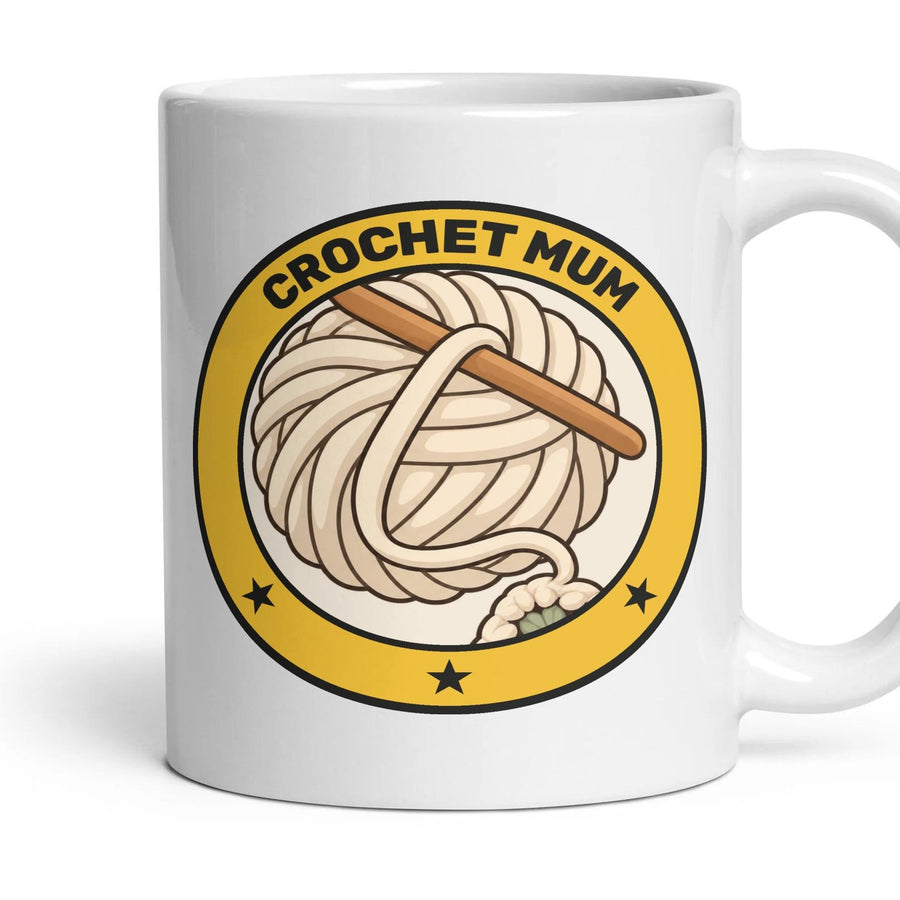 Crochet Mum mug, 11oz white ceramic, handle right