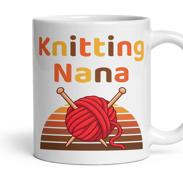 Knitting Nana mug, 11oz white ceramic, handle right
