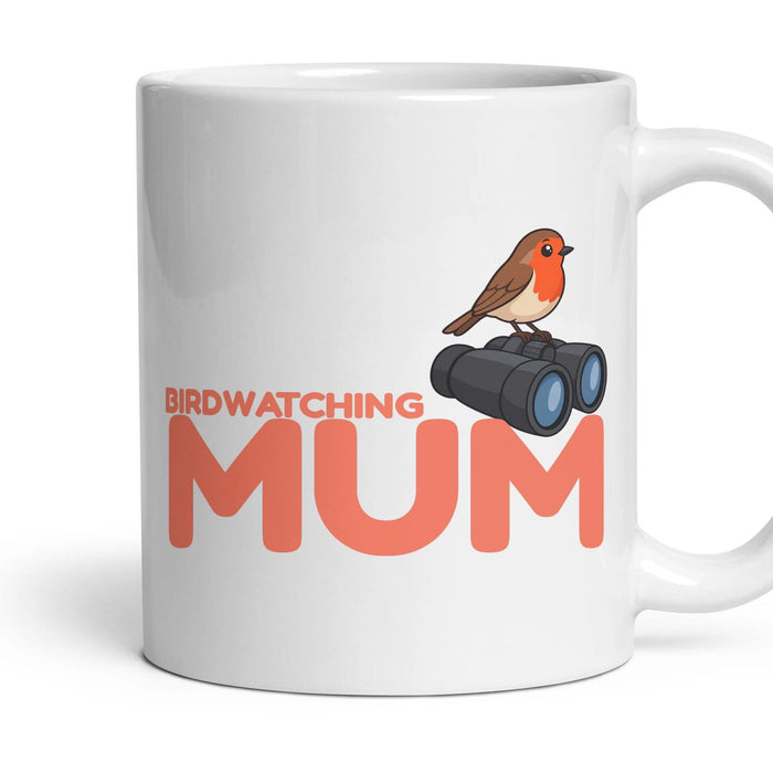 Birdwatching Mum mug, 11oz white ceramic, handle right
