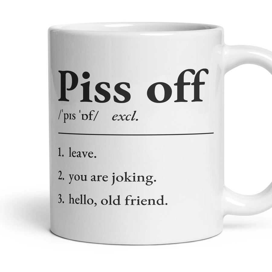 Piss off mug, 11oz white ceramic, handle right