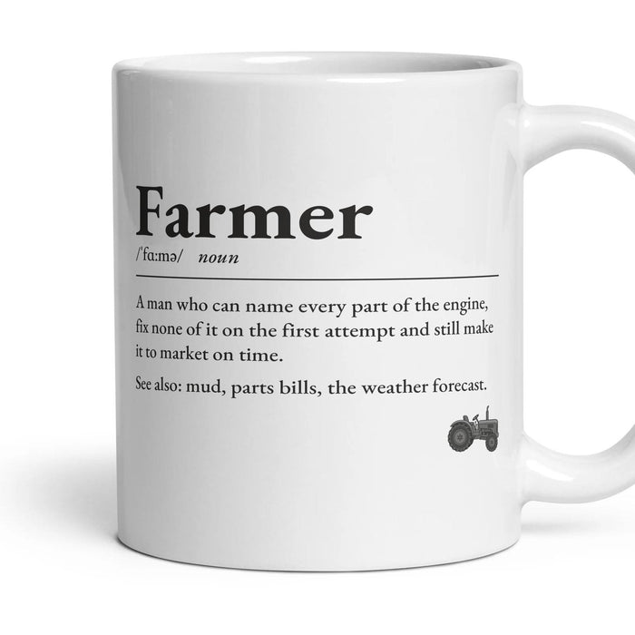 Tractor Dad mug, 11oz white ceramic, Blue, handle right