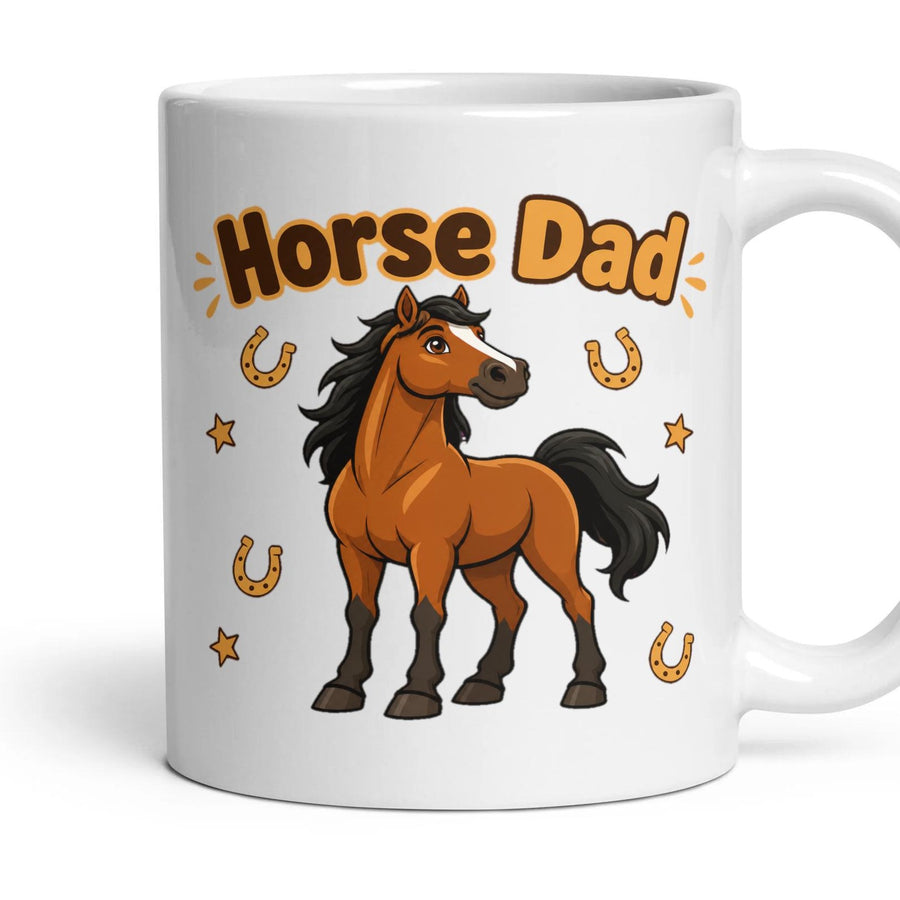 Horse Dad mug, 11oz white ceramic, Bay, handle right