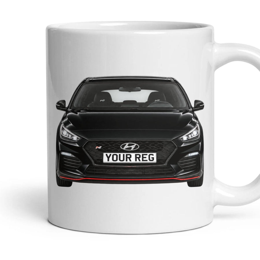 Hyundai i30 N Performance Personalised Number Plate Mug - Phantom Black - Front & Rear mug, 11oz white ceramic, Phantom Black, handle right
