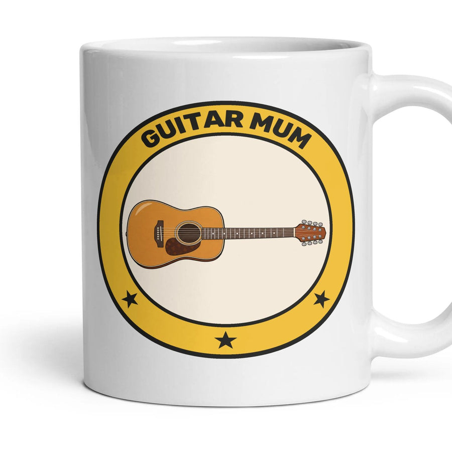Guitar Mum mug, 11oz white ceramic, Acoustic, handle right