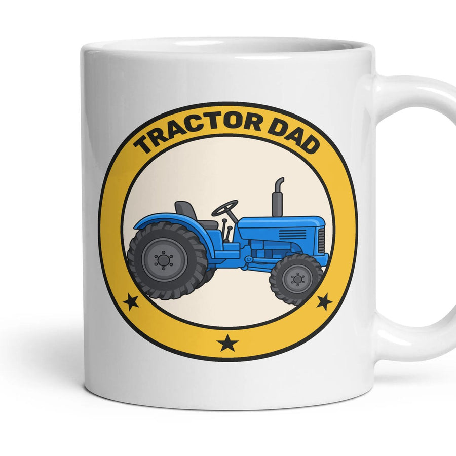Tractor Dad mug, 11oz white ceramic, Blue, handle right