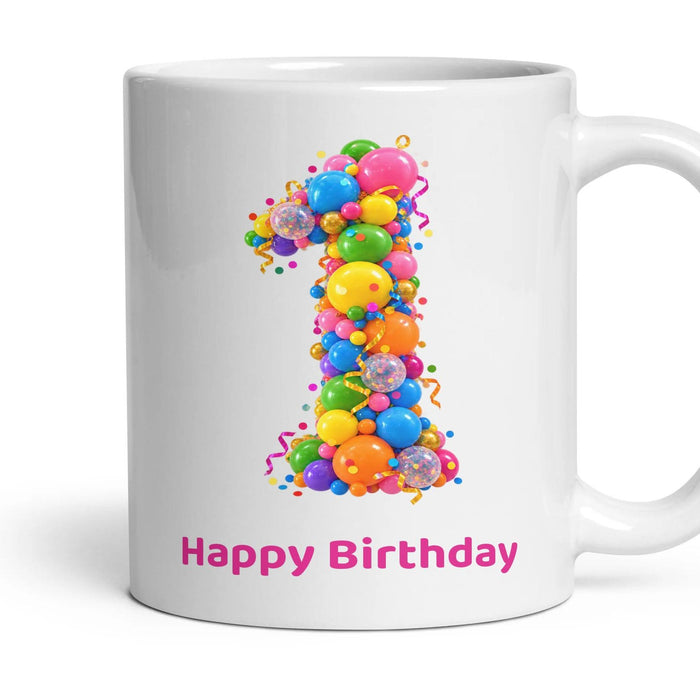 Party Balloon Birthday Mug mug, 11oz white ceramic, 1st, handle right