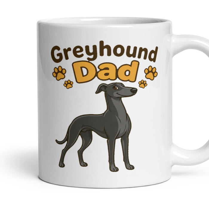 Greyhound Dad mug, 11oz white ceramic, Black, handle right