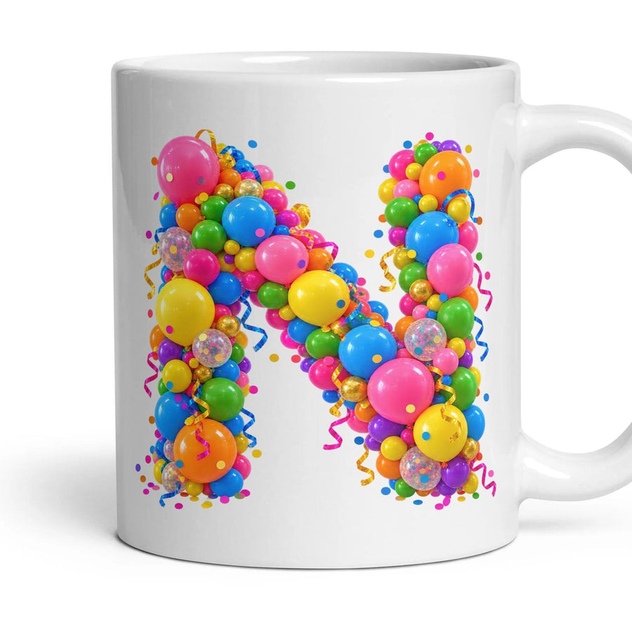 Party Balloon Initial Mug mug, 11oz white ceramic, N, handle right