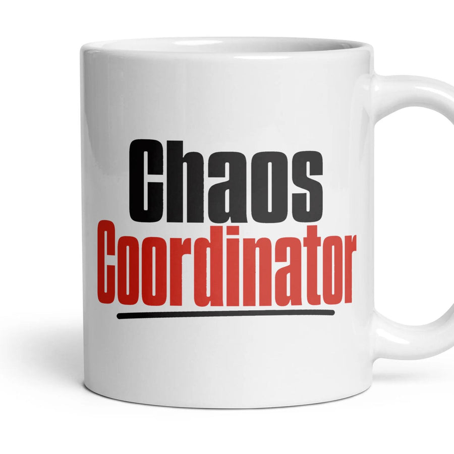Chaos Coordinator mug, 11oz white ceramic, handle right