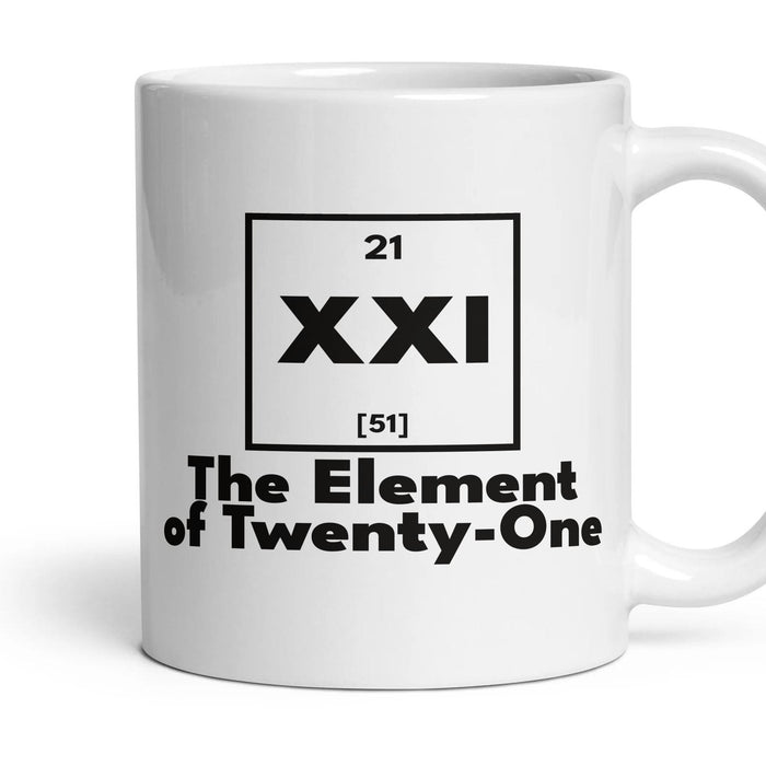 XXI The Element of Twenty-One mug, 11oz white ceramic, handle right