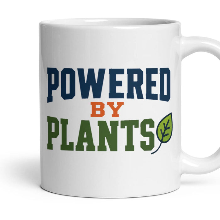 Powered By Plants mug, 11oz white ceramic, handle right
