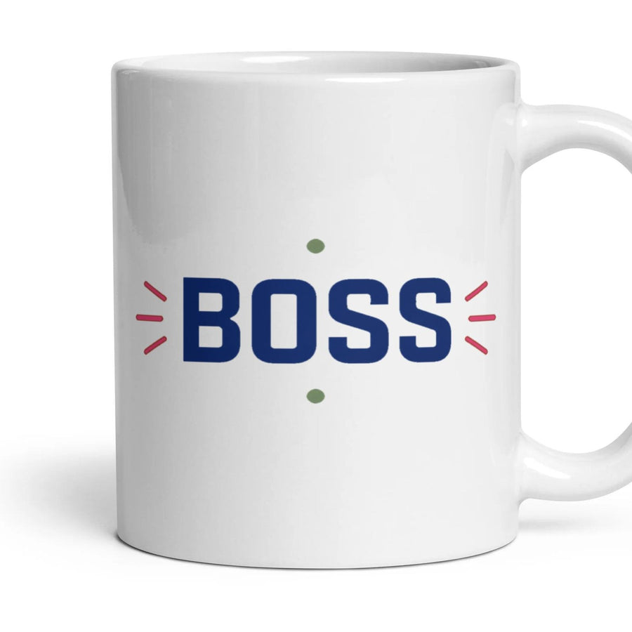 BOSS mug, 11oz white ceramic, handle right
