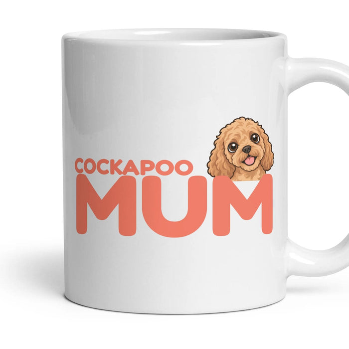 Cockapoo Mum mug, 11oz white ceramic, Apricot, handle right