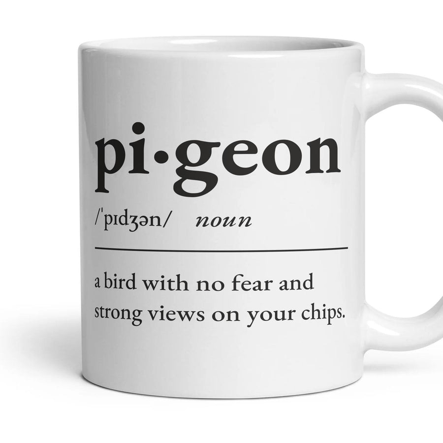 Pigeon, noun — Definition Mug mug, 11oz white ceramic, handle right