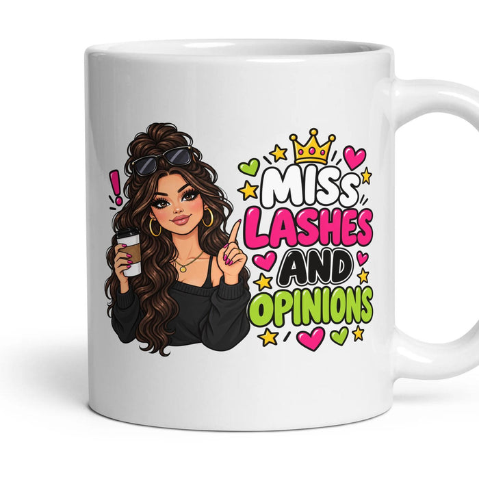 Miss Lashes And Opinions mug, 11oz white ceramic, handle right